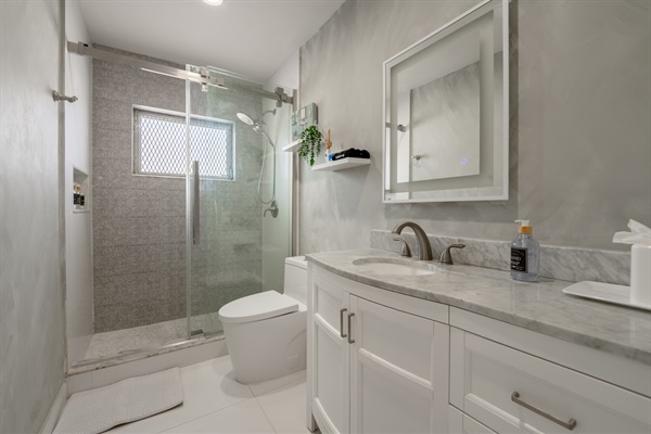 Beautifully renovated bathroom with premium details