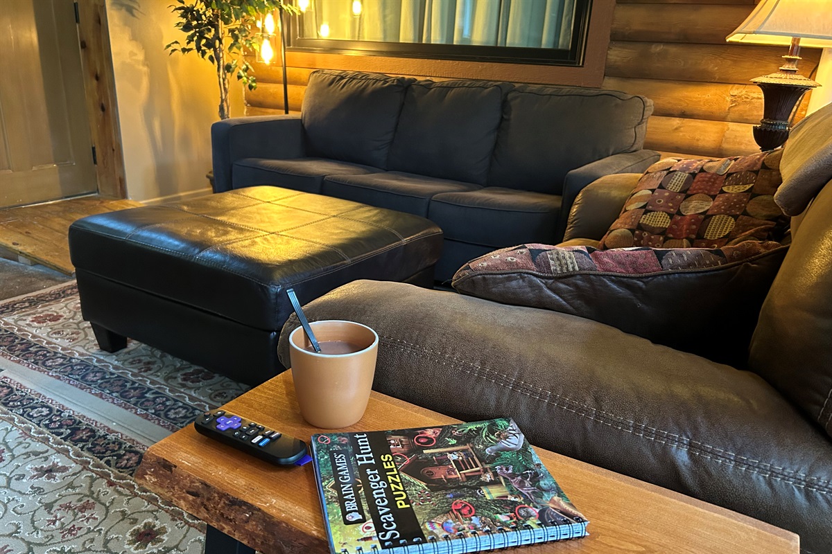 The sunroom is a cozy place to watch TV or test your observation skills through one of our scavenger hunt puzzle books.