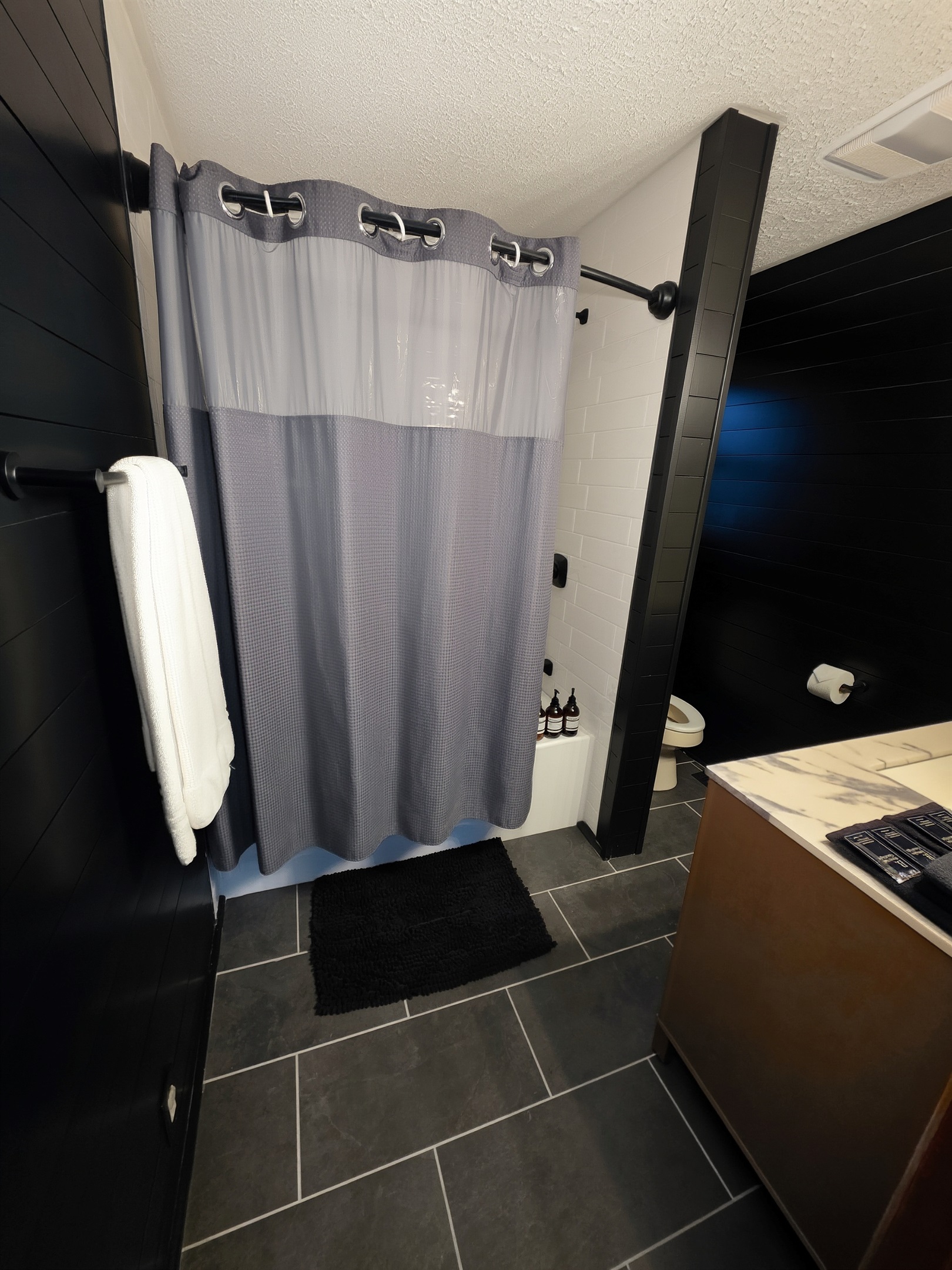 Newly Remodeled Ensuite Master Bathroom with Bathtub and Freshly Tiled walls!