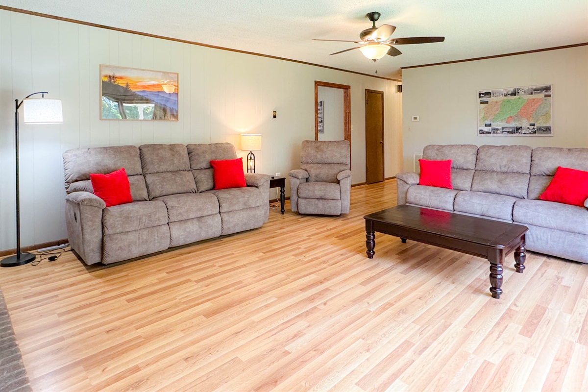 The hallway just outside of the kitchen and living room area will lead you to the bedrooms and bathrooms.