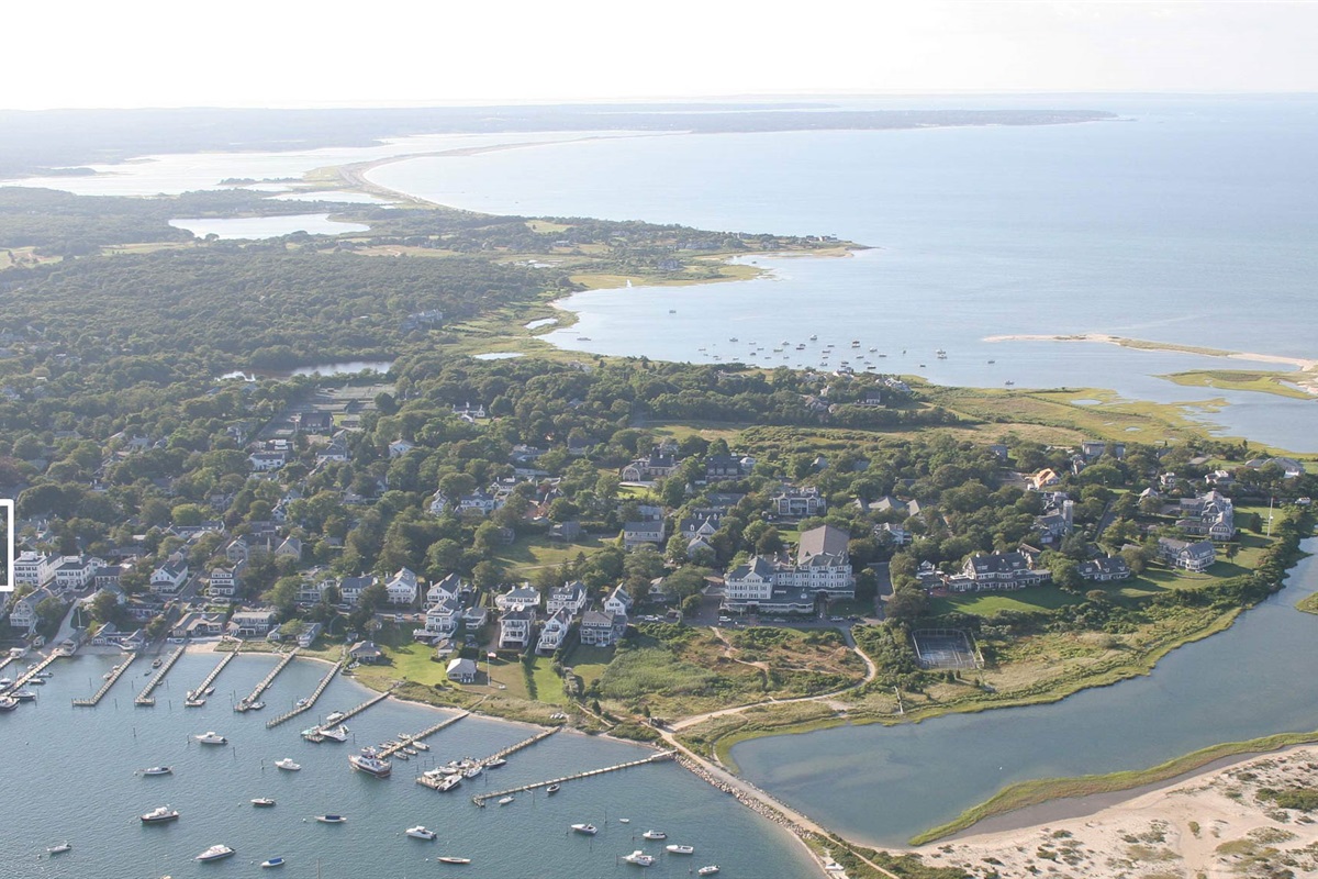 Aerial View of the house and Edgartown Harbor looking West