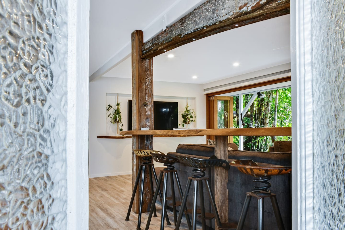 This relaxed bar area adds another flexible indoor space at Aaron's Beachside Boat House, complementing its Marcoola location close to the beach and local amenities.