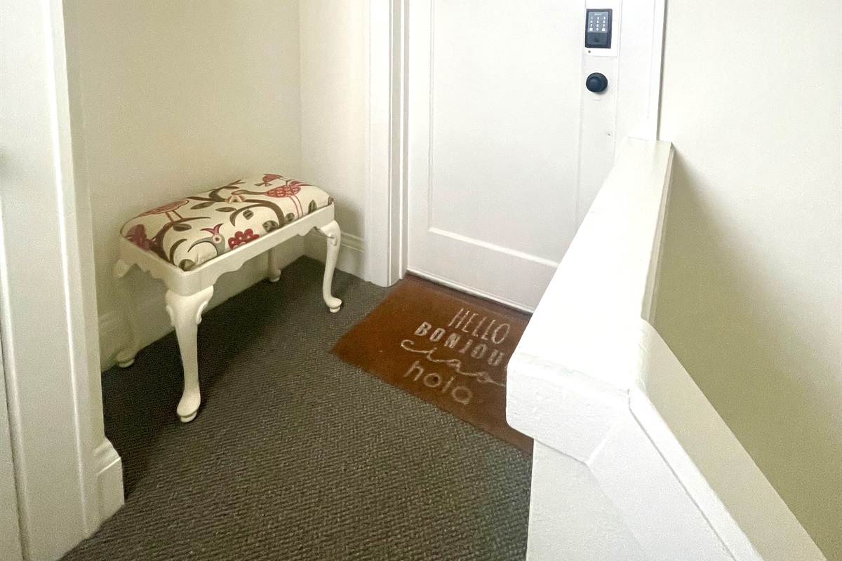 A comfortable entry area to drop off heavy jackets and unwind. Electronic locks on exterior and interior door for ease of entry and deadbolt for safety. 