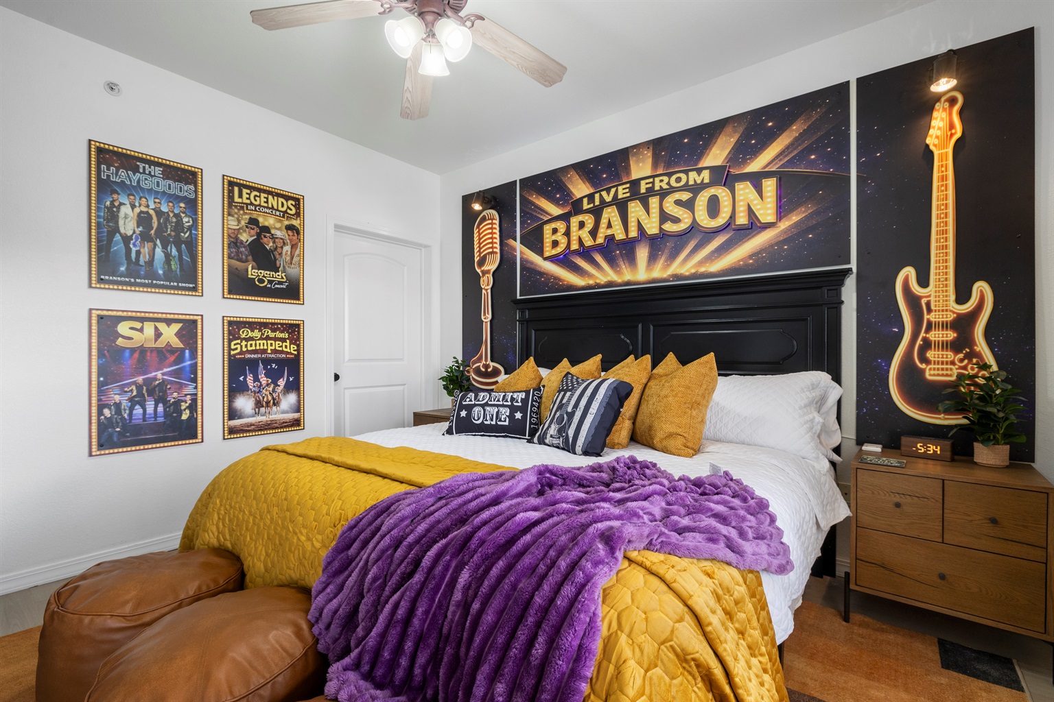The Branson Music room with luxury king mattress and linens and attached ensuite bathroom