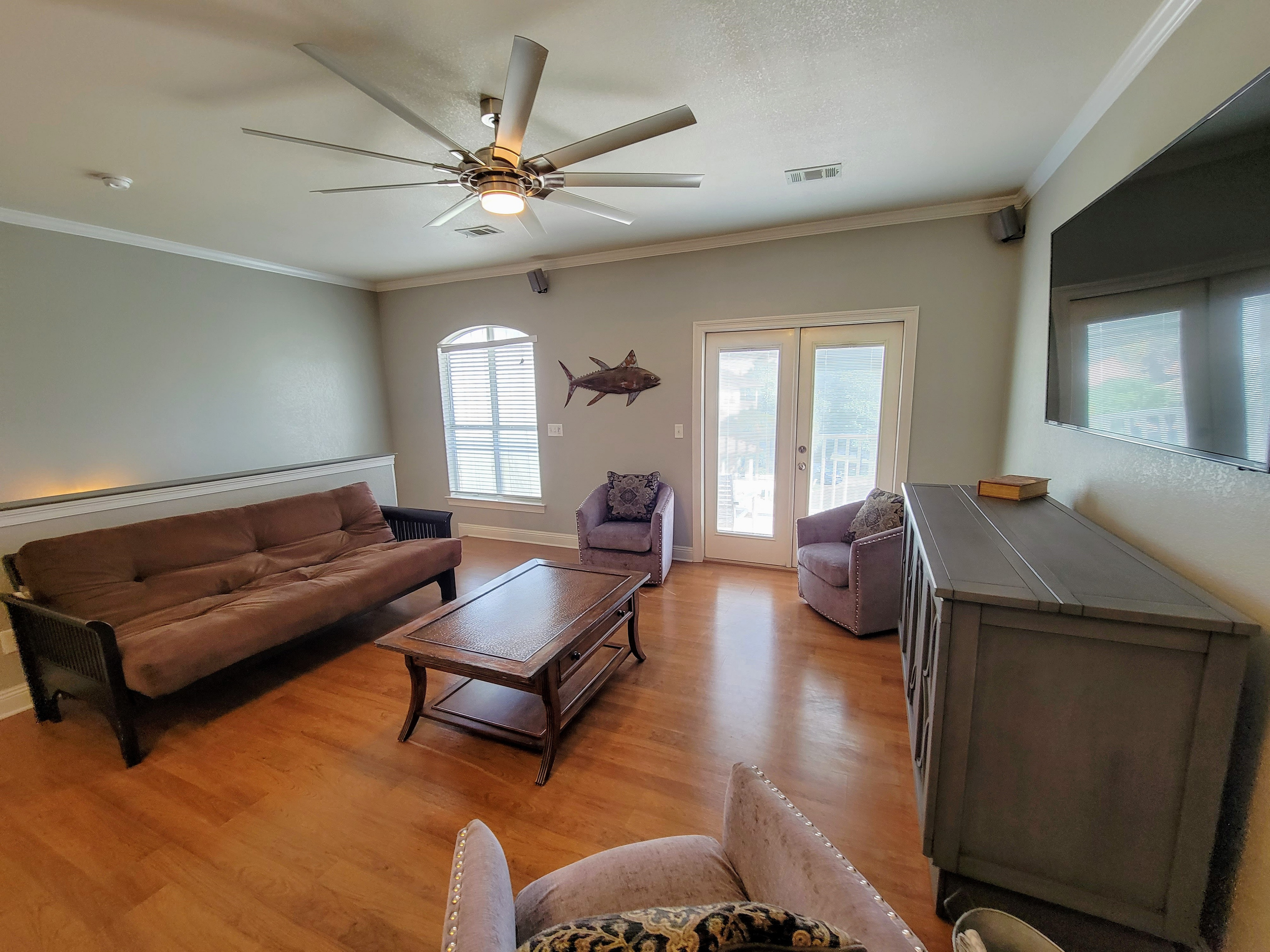 3rd Floor Game Room, Balcony, Kitchenette, bar, Murphy bed, and Smart tv