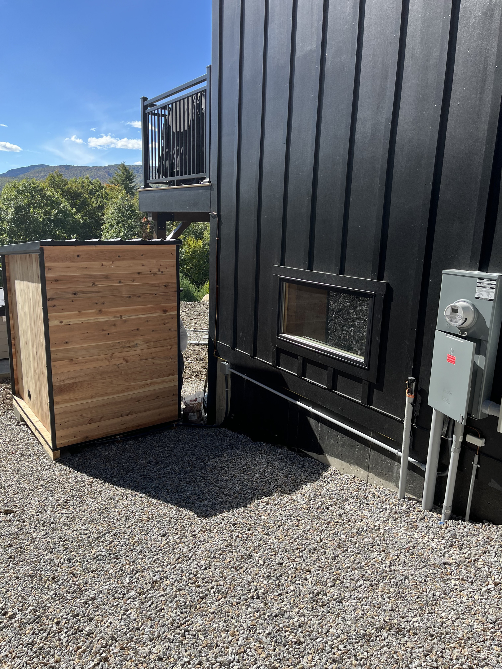 Convenient outdoor area provides easy access to the private sauna and surrounding amenities.
