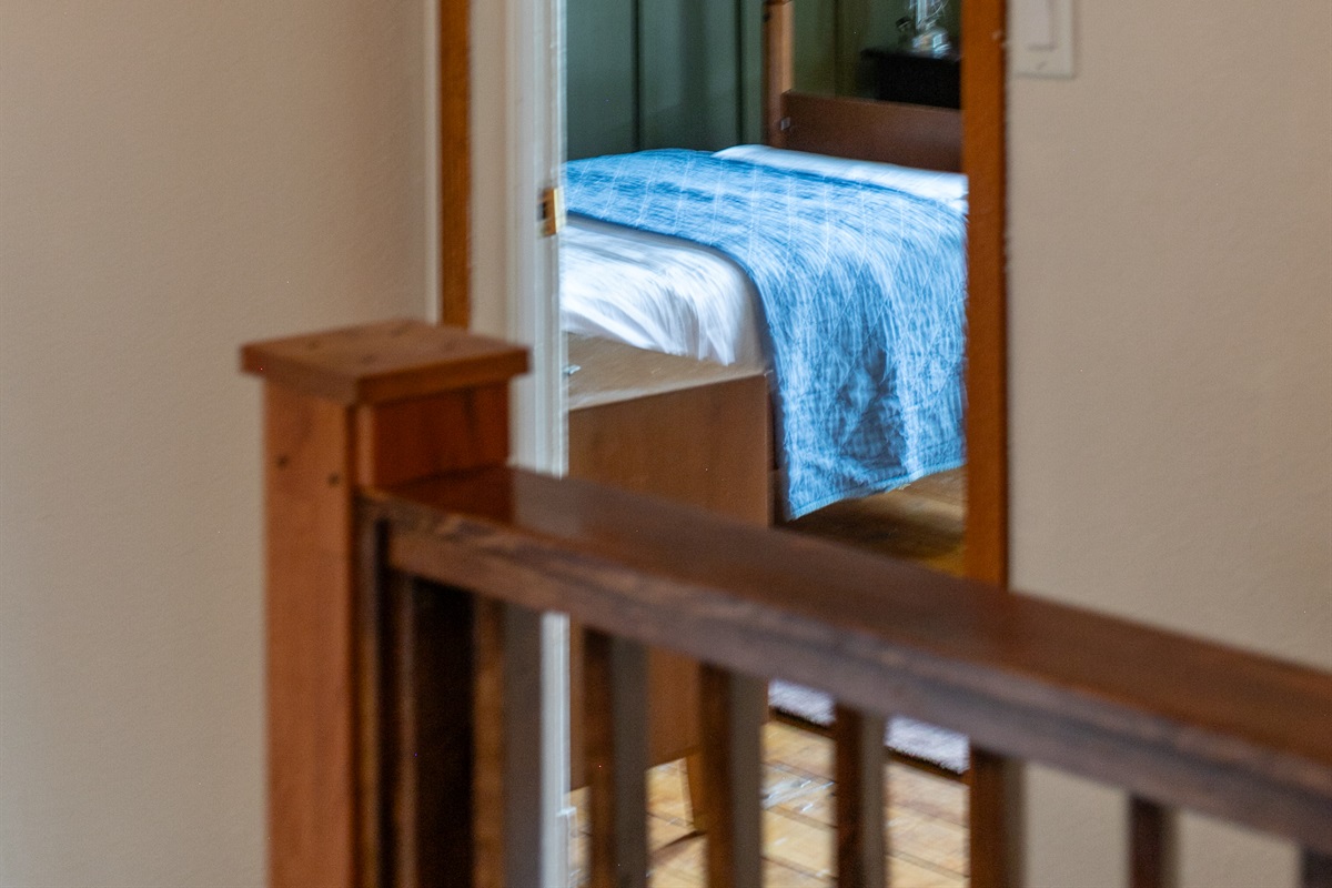 The bunkroom is the first room you’ll find at the top of the stairs, making it an easy and welcoming spot for kids or extra guests.