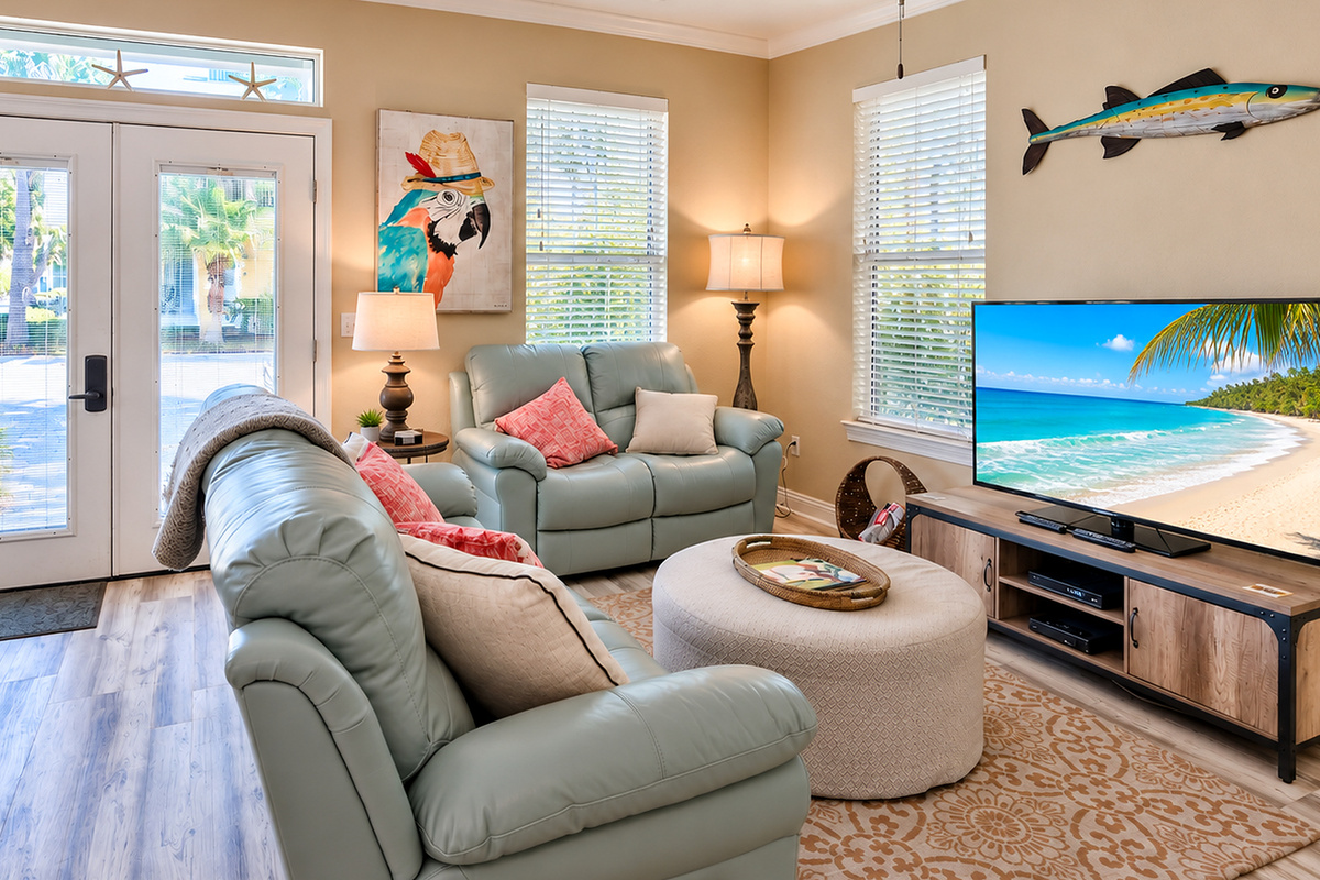 Living Room 1: (First Floor)  Cozy space after a long day at the beach! 