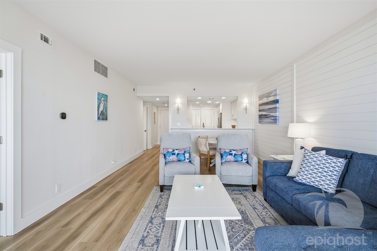 Open floor plan from kitchen to living room