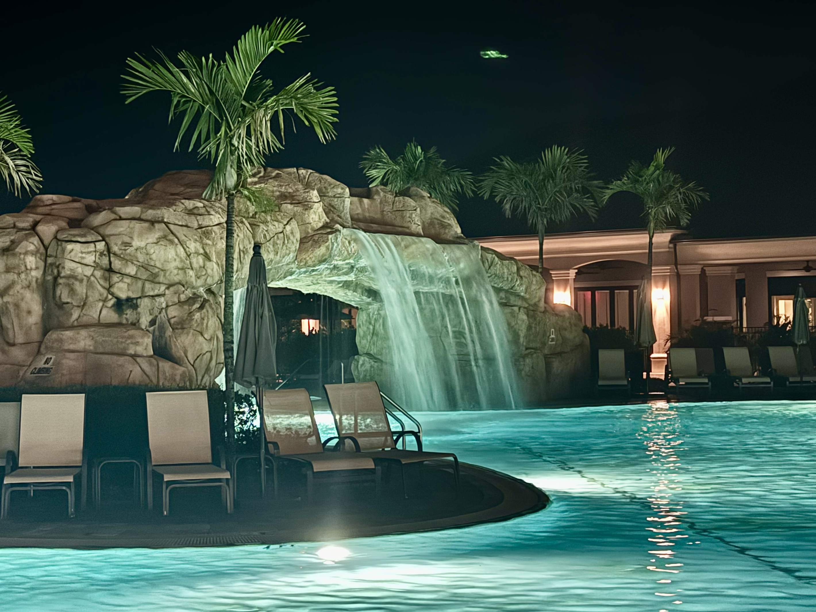 Club house swimming pool with falls