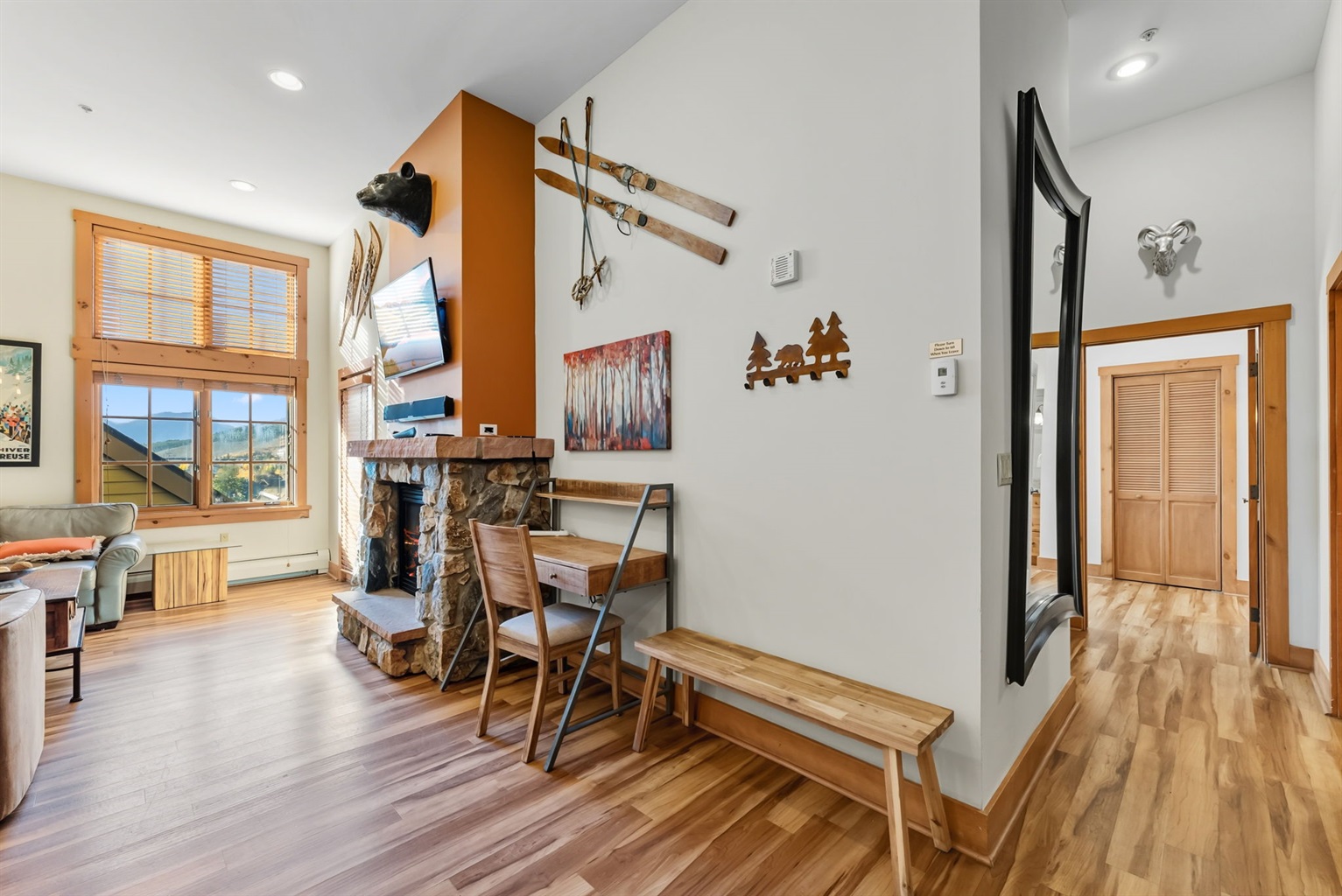 Main area fireplace, hall