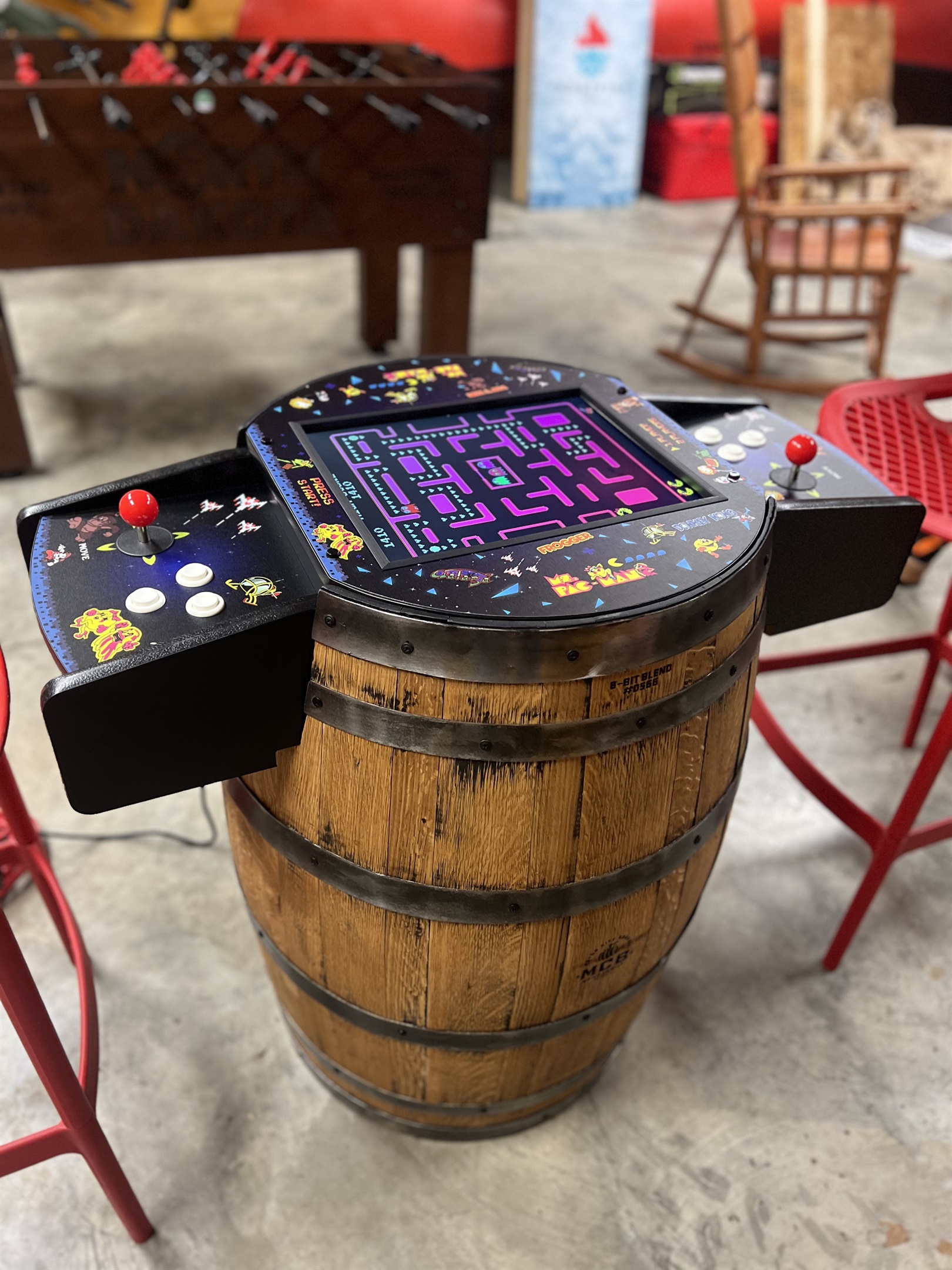Vintage Whiskey Barrel Arcade Games