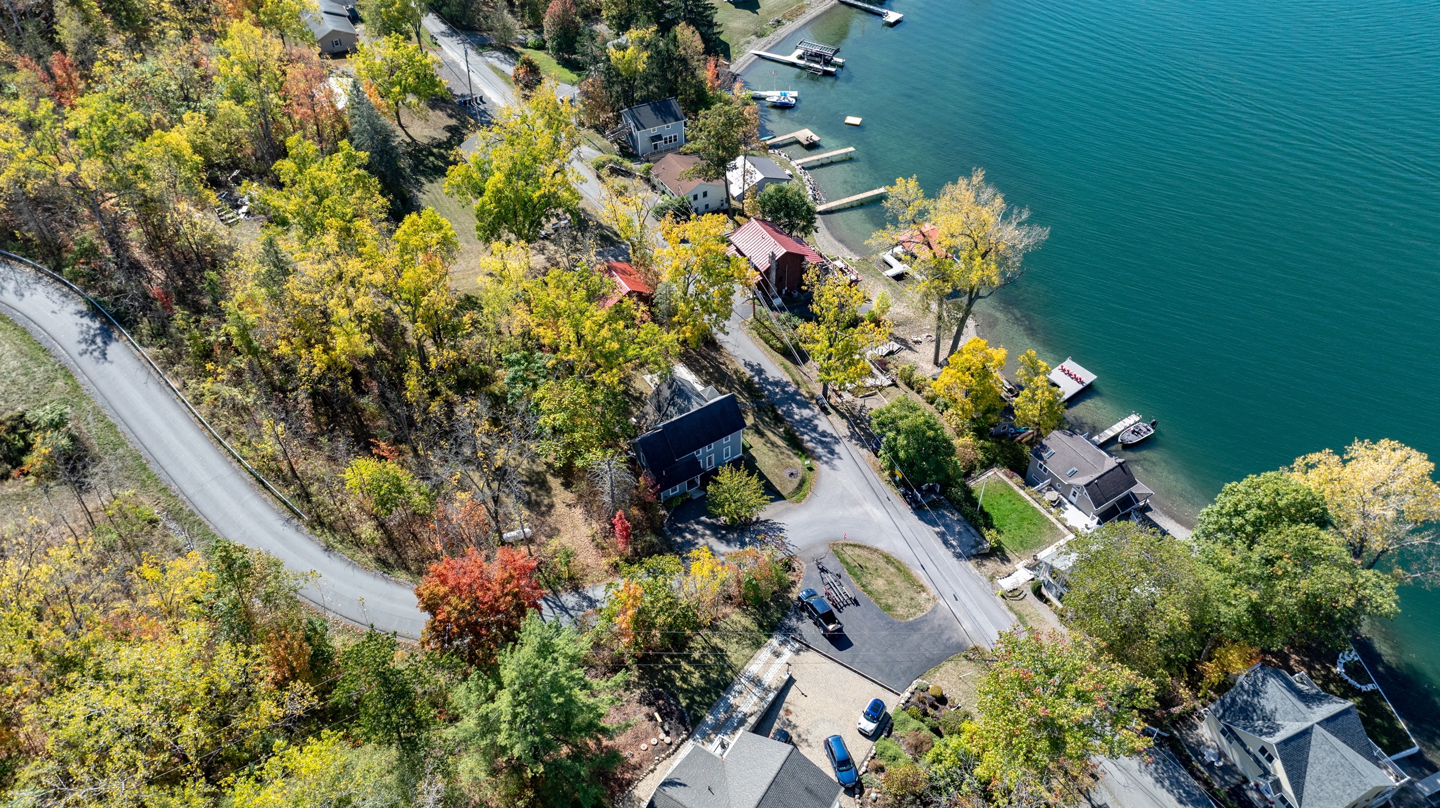 Aerial view of lakeside living at its finest—close to marinas, wineries, and waterfront fun