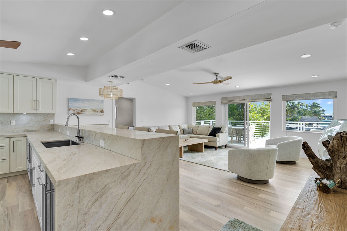 Kitchen & living space in an open floor plan.
