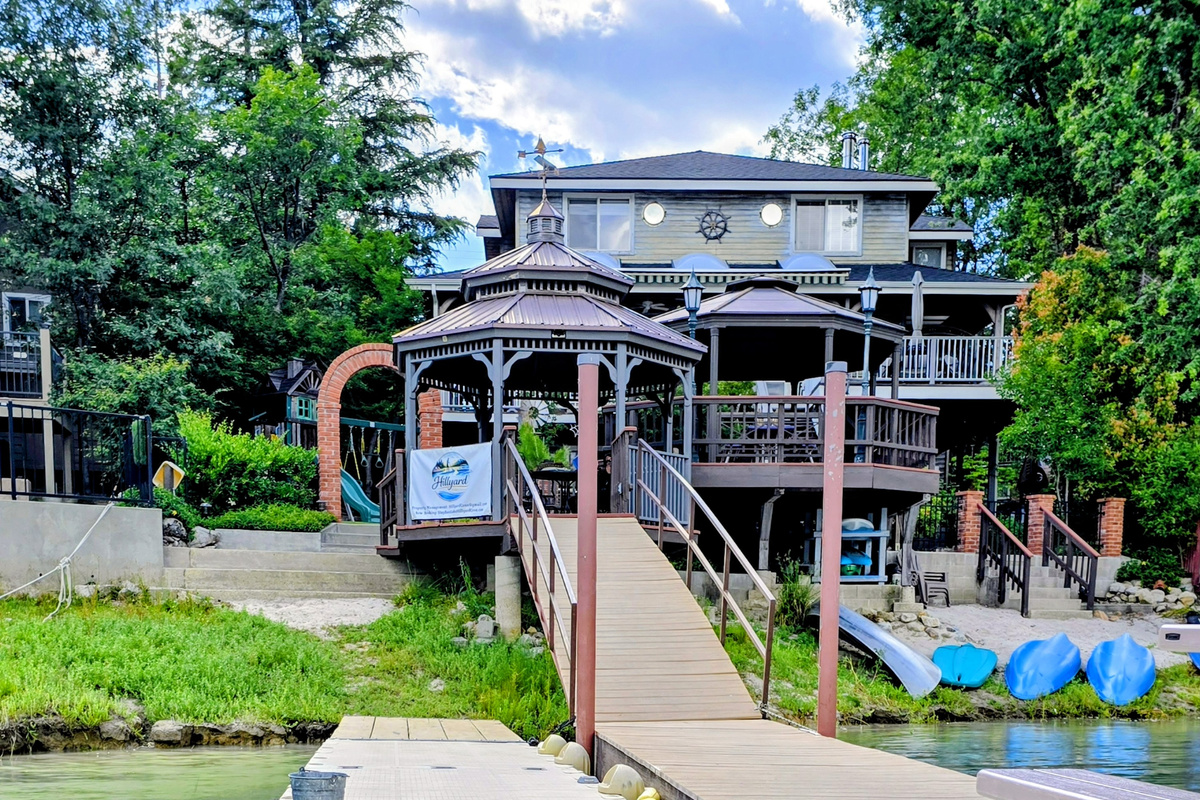 View from the left side of the dock looking back at the lakehouse