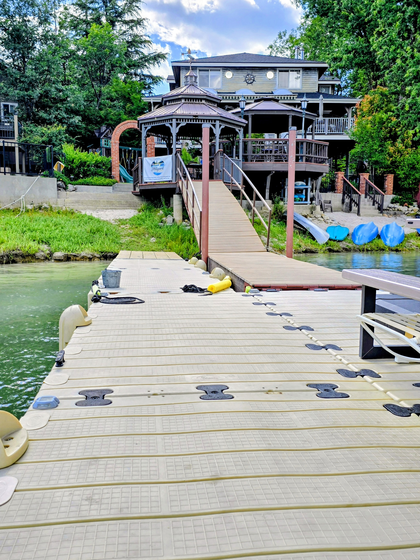 View from the left side of the dock looking back at the lakehouse