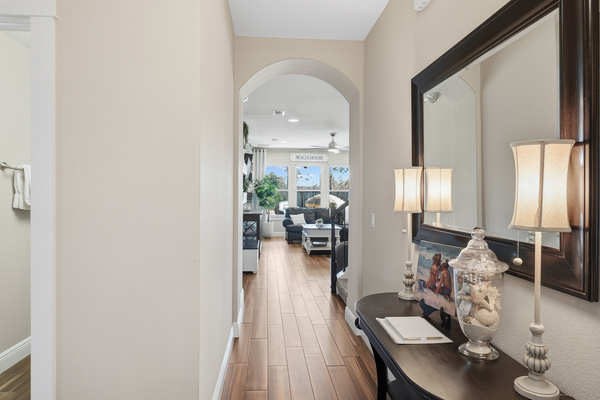 Open-concept living and dining space designed for groups and family beach vacations.