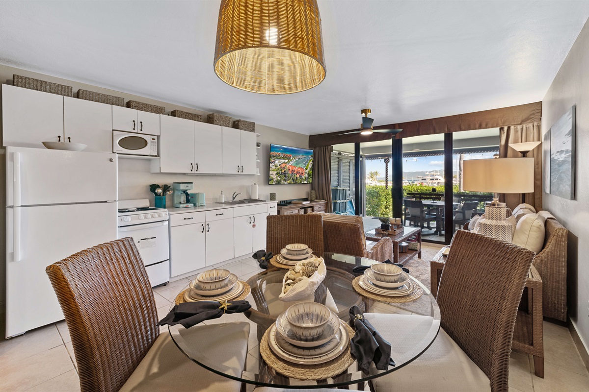 Stylish dining set up for four guests.
