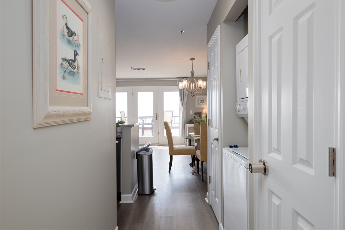 In-unit laundry in the hallway