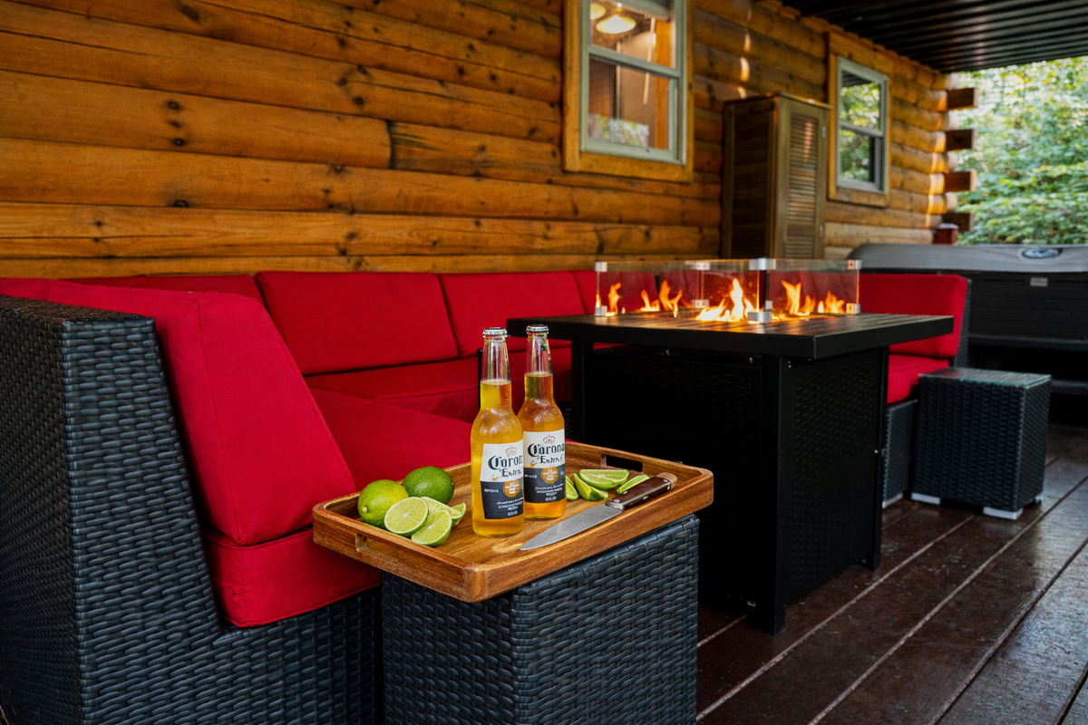 Relax on covered deck after exploring the parks