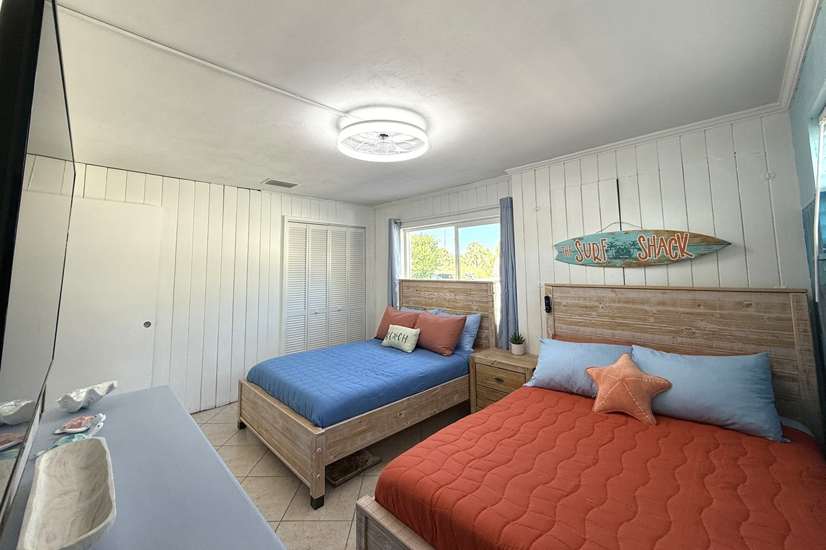 Bedroom #3 with Two Full Beds & 65" TV