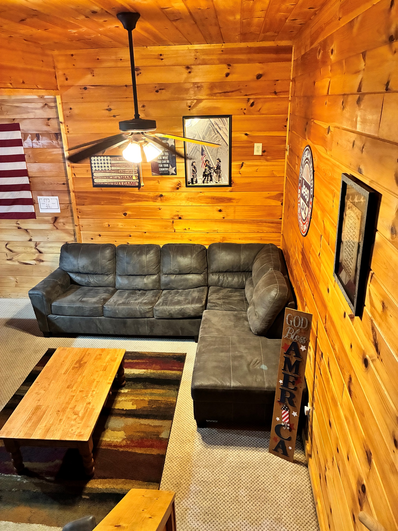Plenty of space for everyone. This large sectional also has a very comfortable sleeper in it for extra guests.