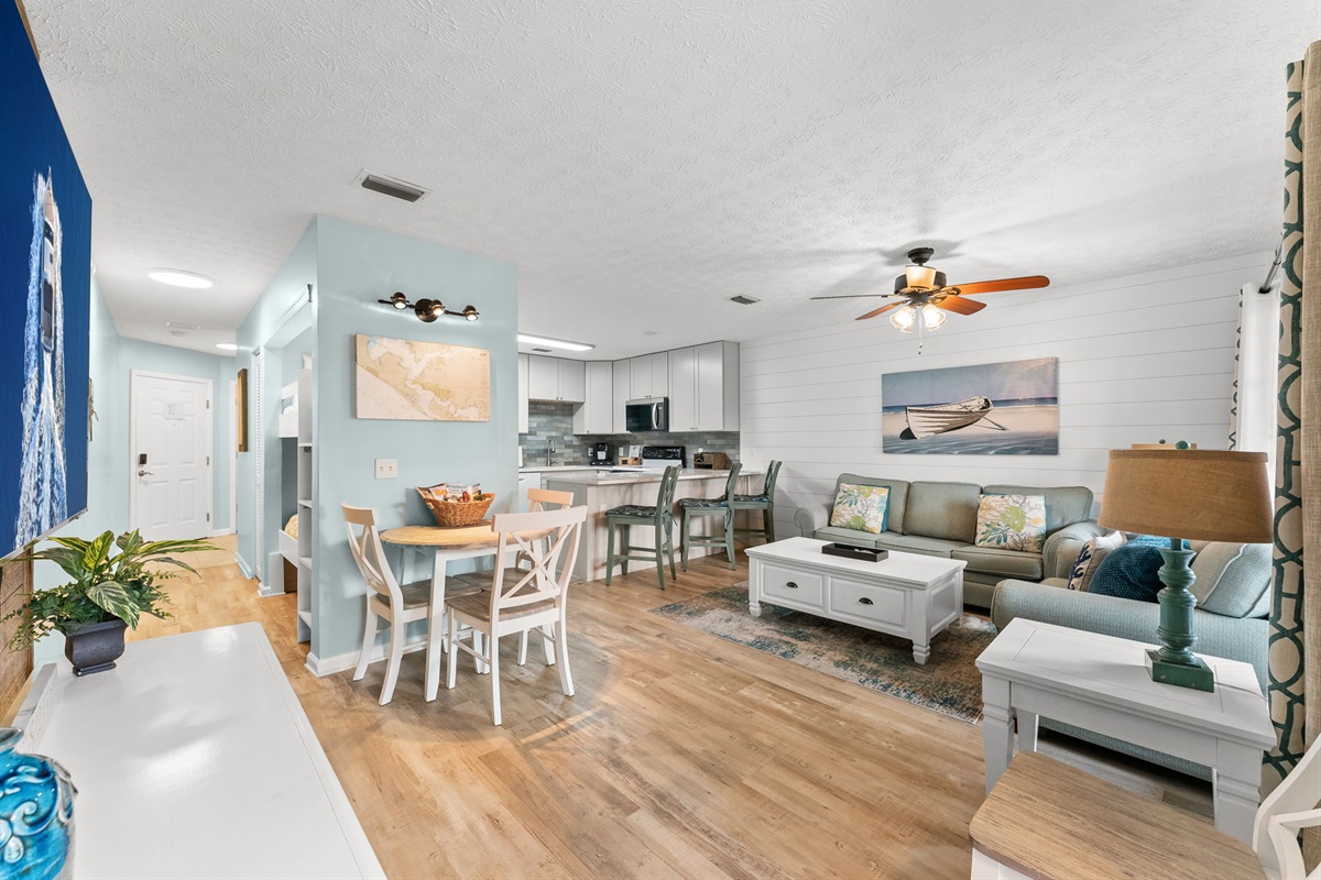 1st Floor Condo - Bright, welcoming living room with brand-new sofas and a comfortable sleeper sofa.