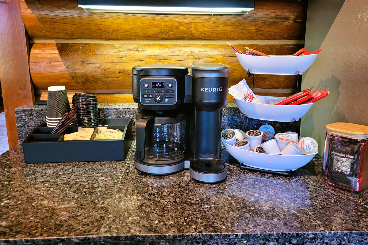 A thoughtfully stocked coffee bar for slow Montana mornings