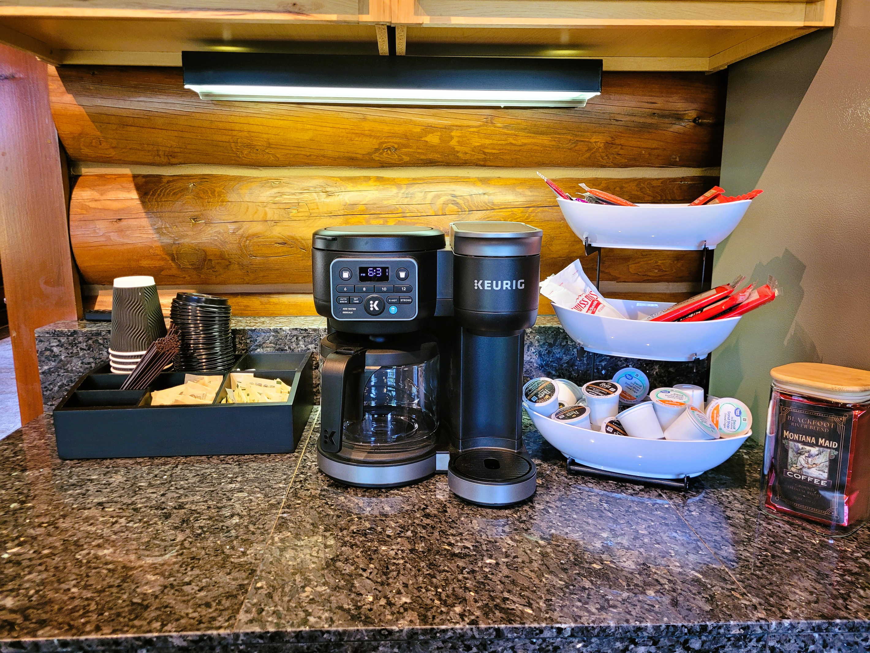 A thoughtfully stocked coffee bar for slow Montana mornings
