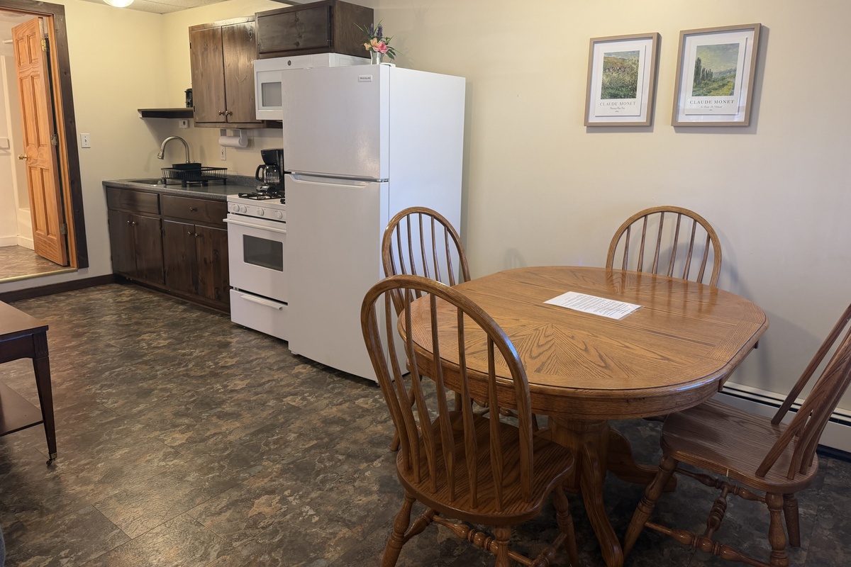 Eat-in Kitchen with bathroom beyond