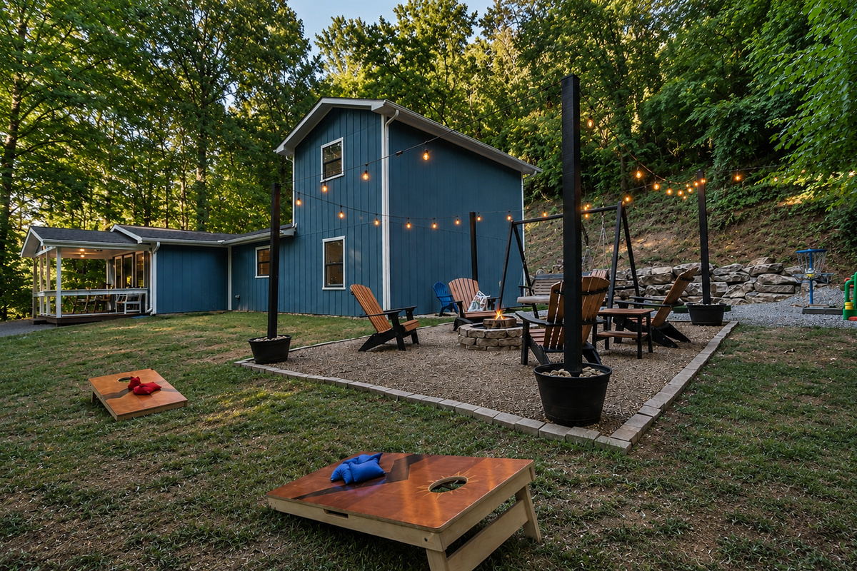 Enjoy game and outdoor fun by the fire.