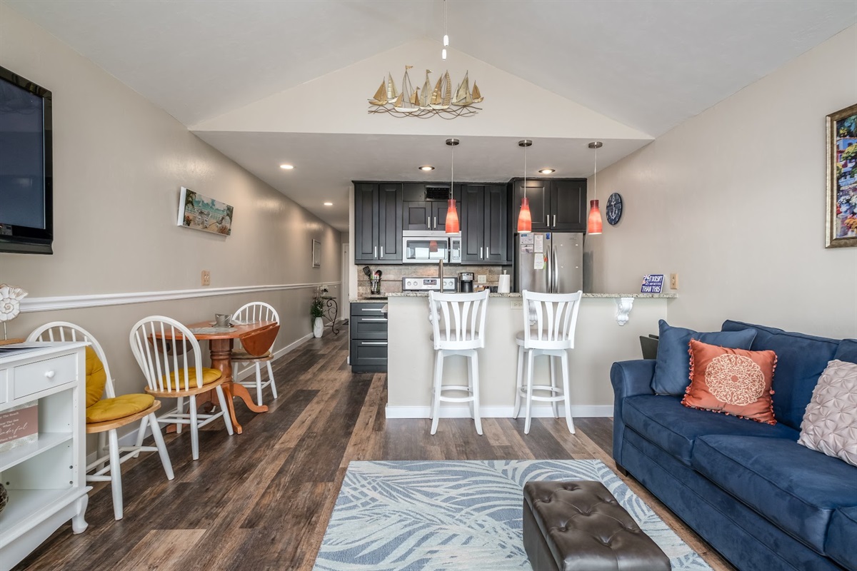 Looking back to the Kitchen with Breakfast Bar Seating