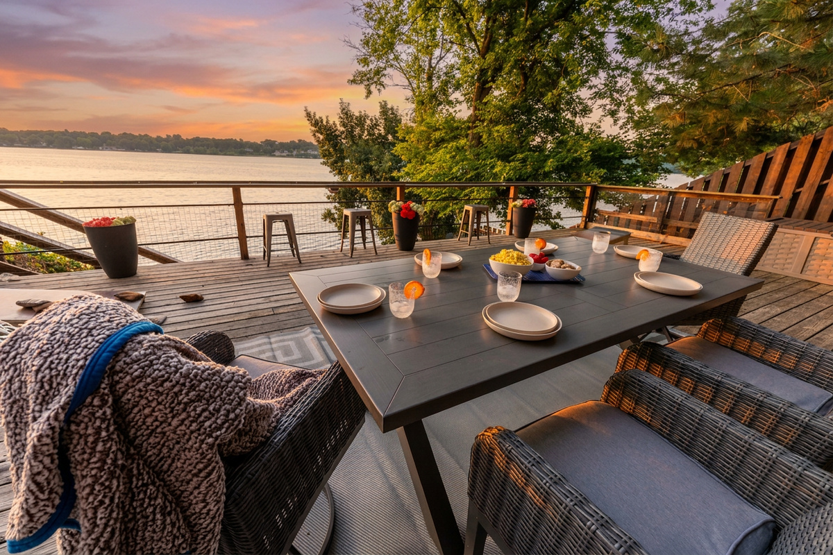 No matter if its a four course meal or just a beverage and some snacks, the al fresca dining table on the activity deck is the place to be.