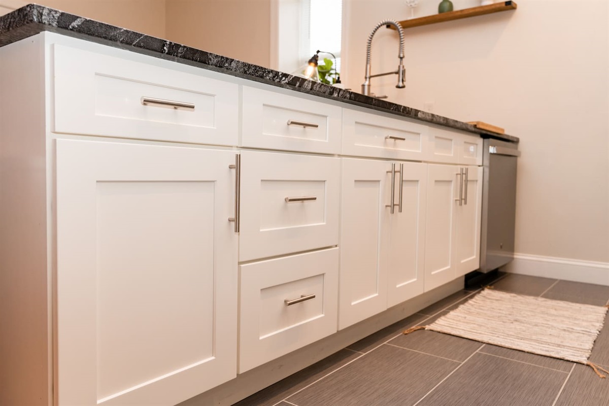 Spacious under-counter kitchen cabinets with ample storage, featuring a sleek sink.