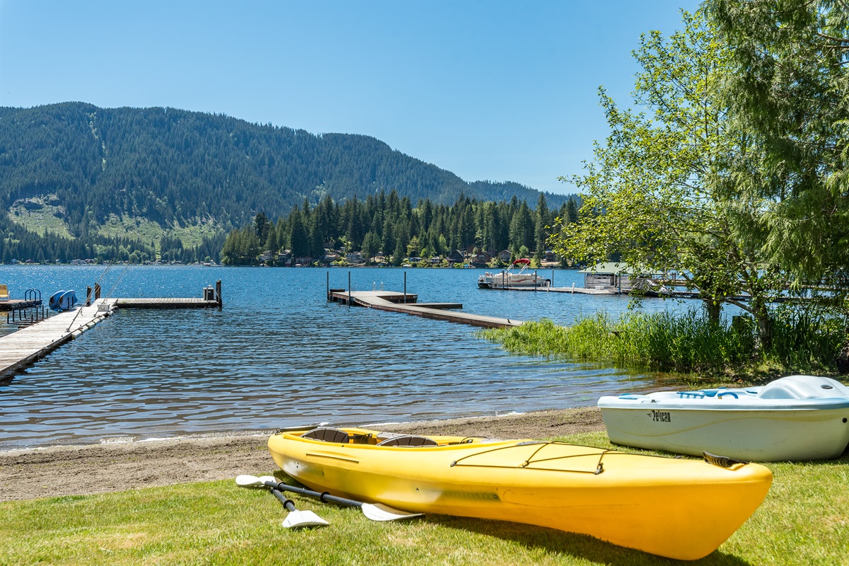 Two-person kayak and paddle boat, available for your use year-round.