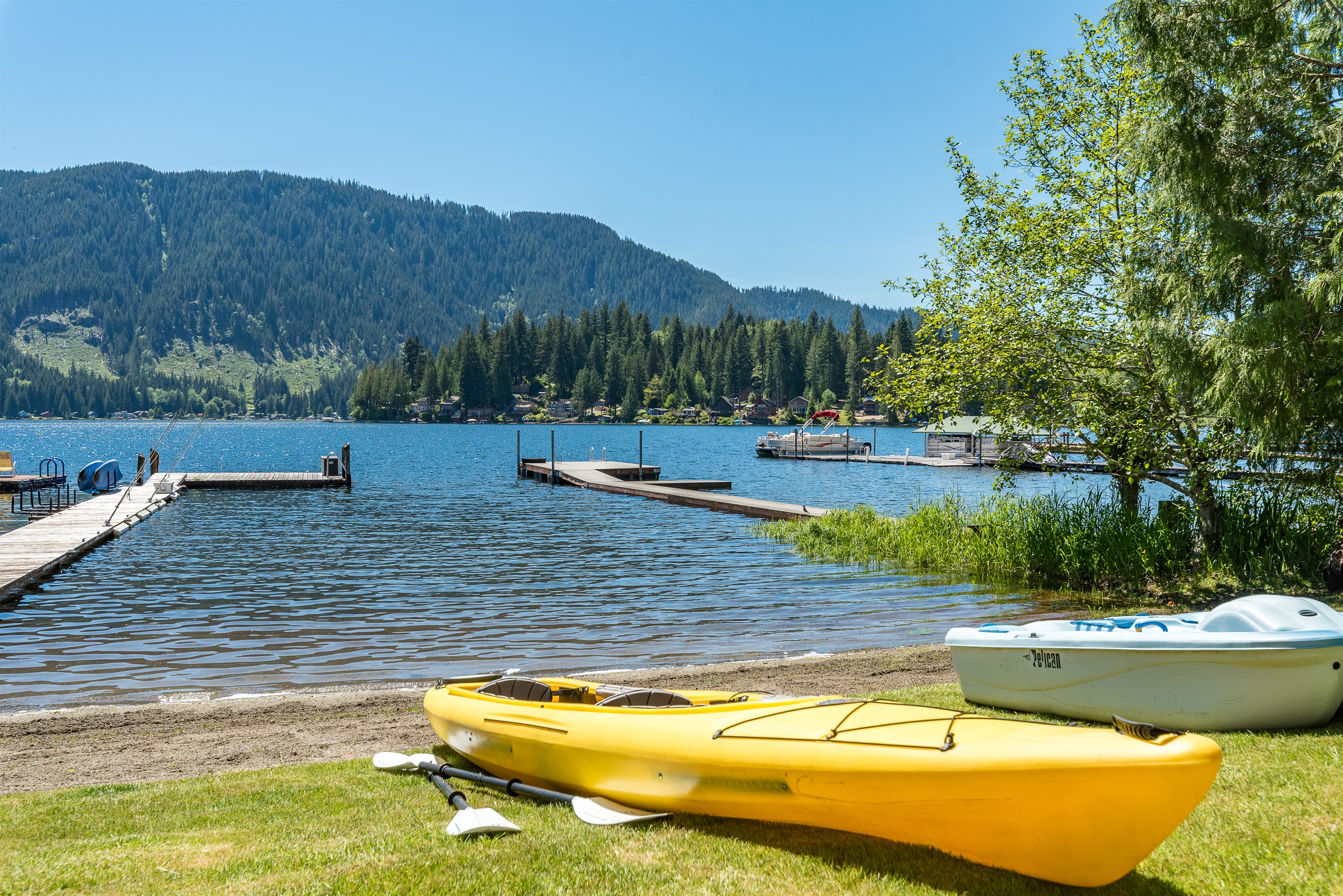Two-person kayak and paddle boat, available for your use year-round.