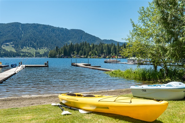 Two-person kayak and paddle boat, available for your use year-round.