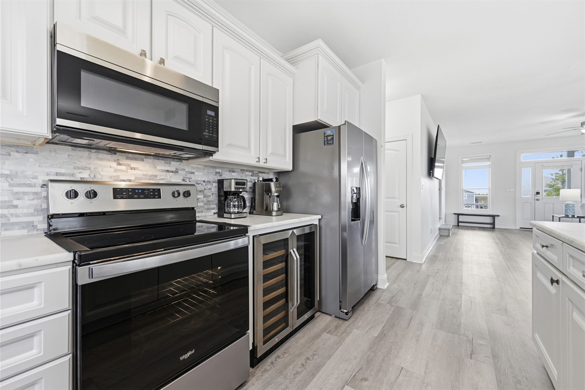 Sleek coastal finishes and plenty of space for vacation cooking made easy
