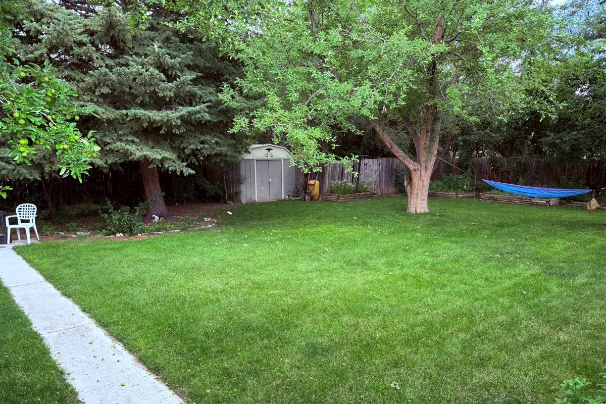 🛏️ “Not all beds are indoors.” Enjoy a peaceful sway under the trees—relaxation lives in this backyard.