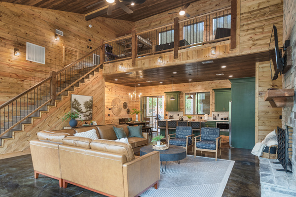 Open concept living room and kitchen at Chocolate Fudge