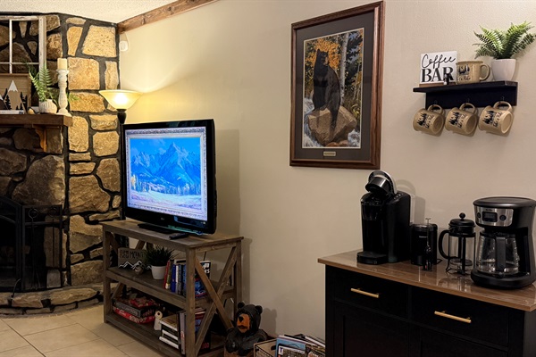 Open the coffee bar and choose a K-Pod, add some cream or sweetener to your desire and then you can enjoy the cup on the balcony or with your morning favorites on the TV.  Great way to start your day - without going to the coffee shop!
