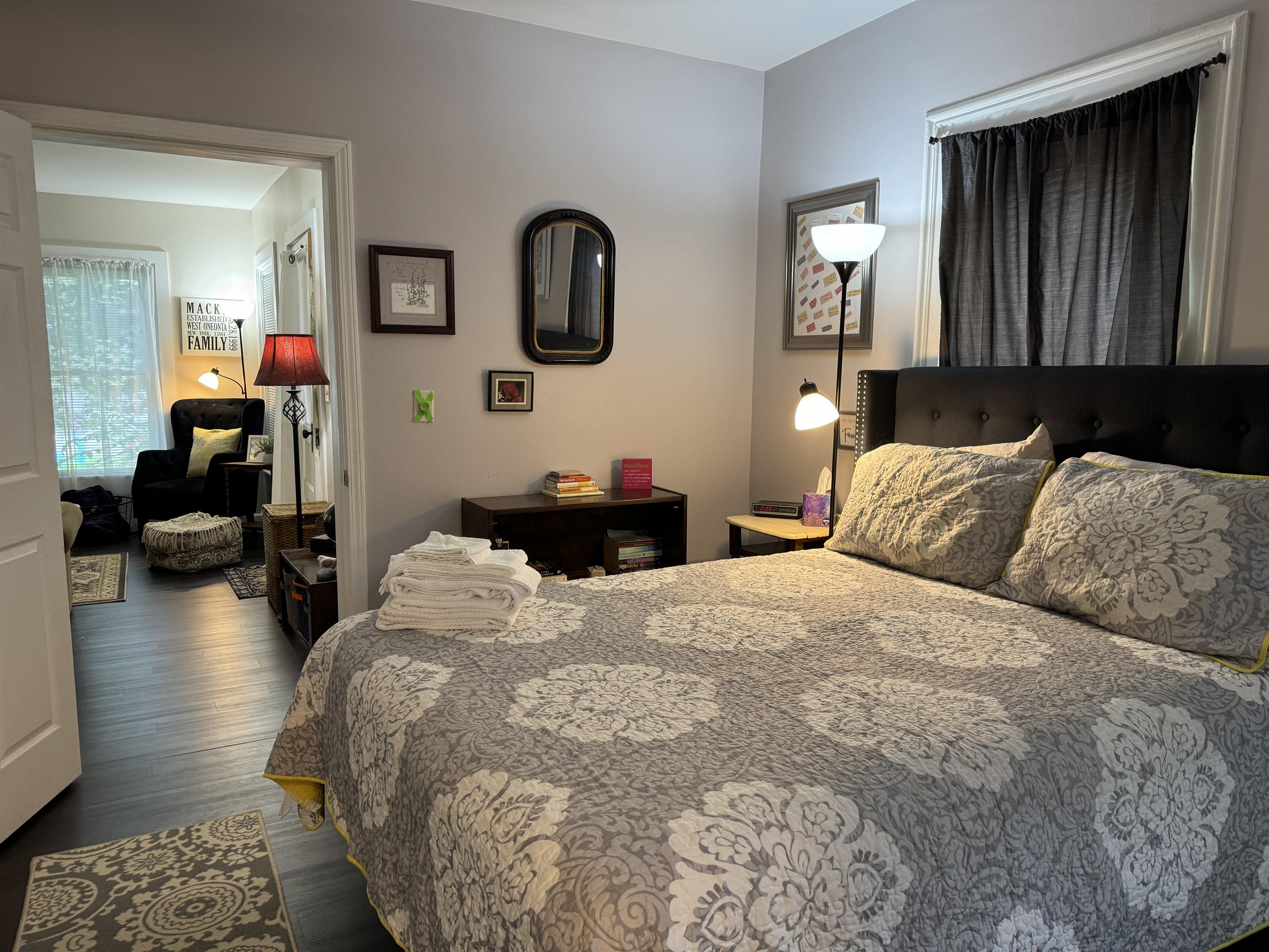 1st floor primary bedroom with king bed and ensuite bathroom