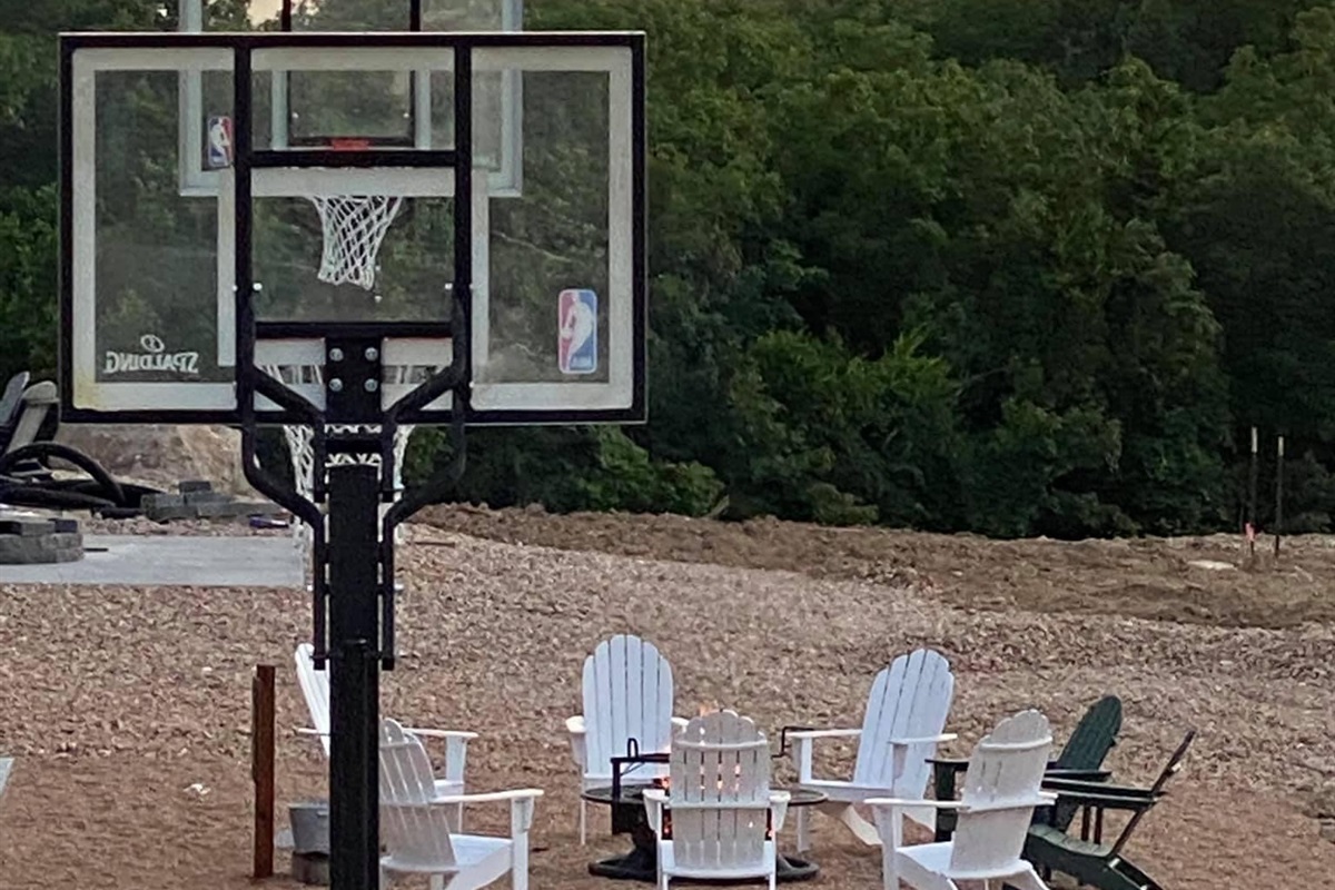 Private basketball court with lake view