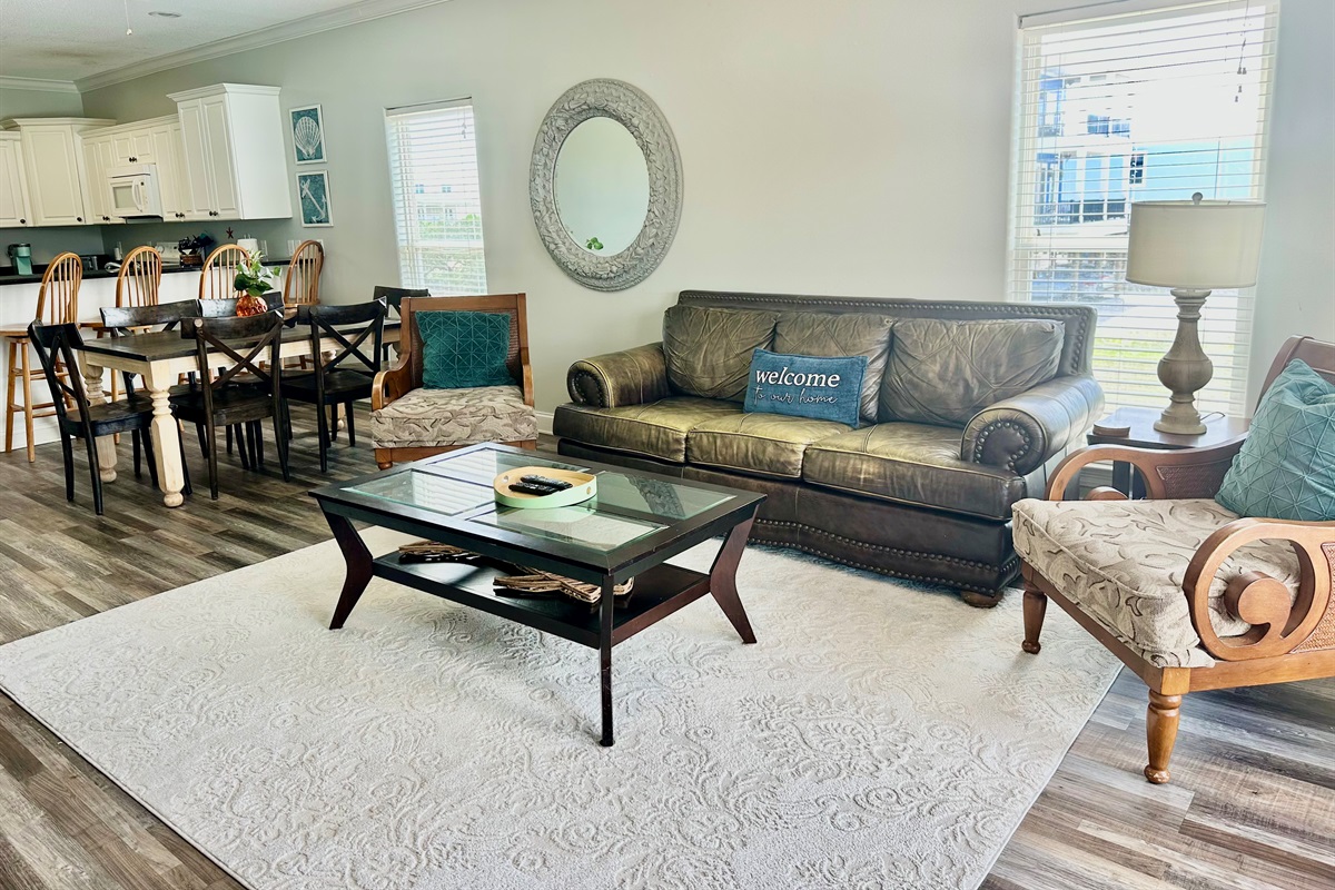Spacious kitchen, dining and living room area..