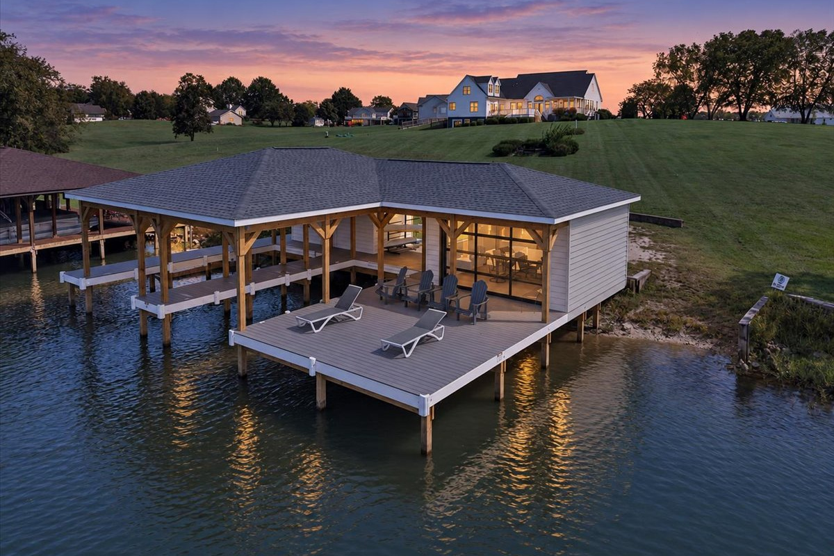 Newly built boathouse with expansive waterfront sundeck and beautiful Lake Anna views.