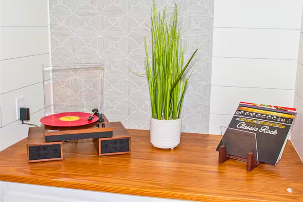 Record Player with a Few Vinyls in the Alcove