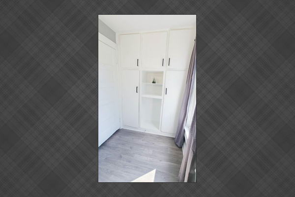 Built in storage in bathroom