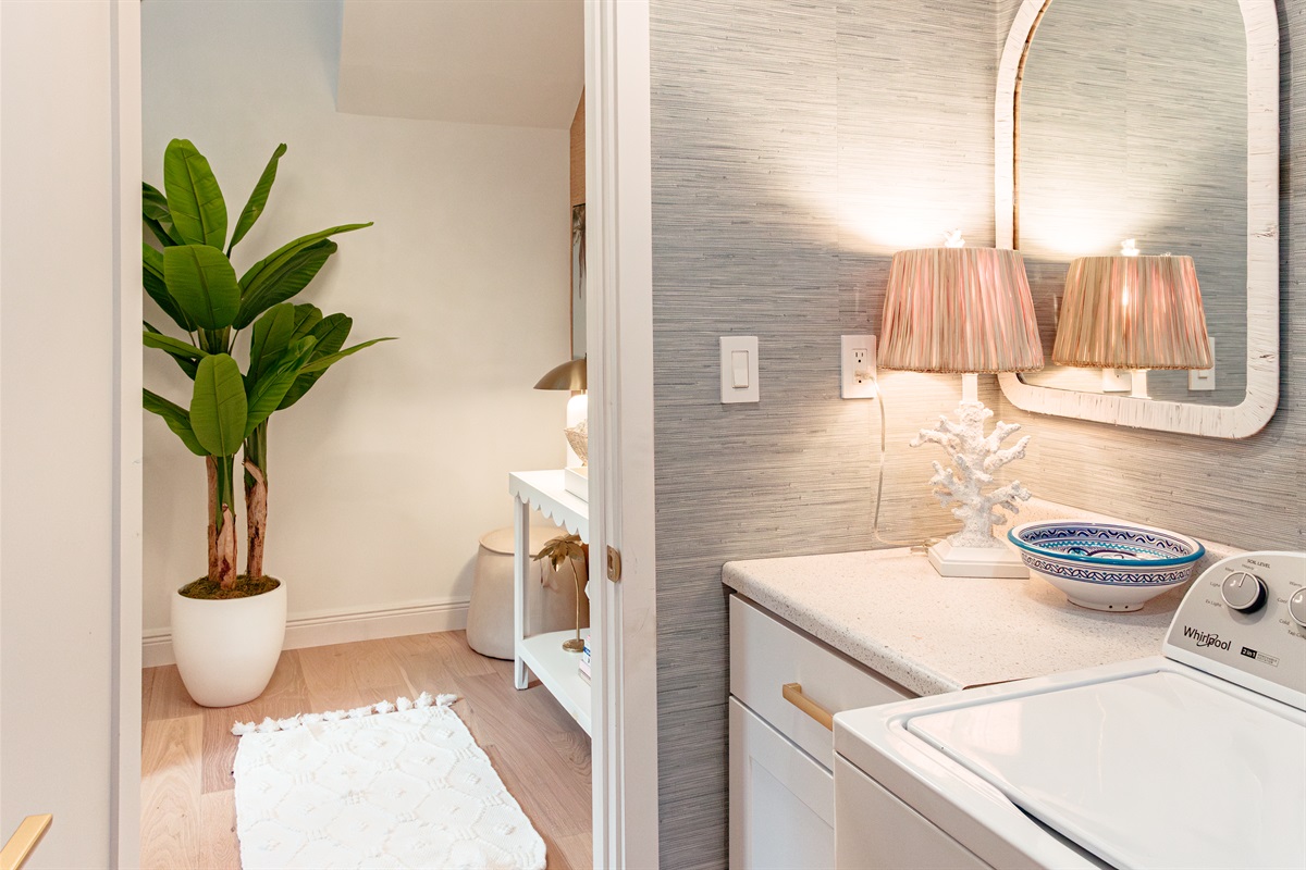 The cottage laundry room is located on the first floor for your convenience.