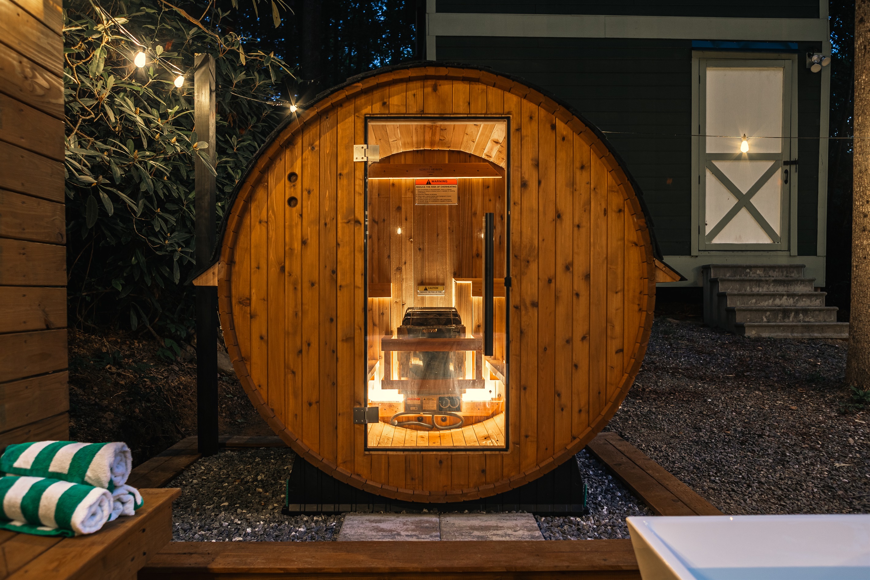 Enjoy our wellness oasis, complete with sauna, cold plunge, hot tub, and gas fire pit.