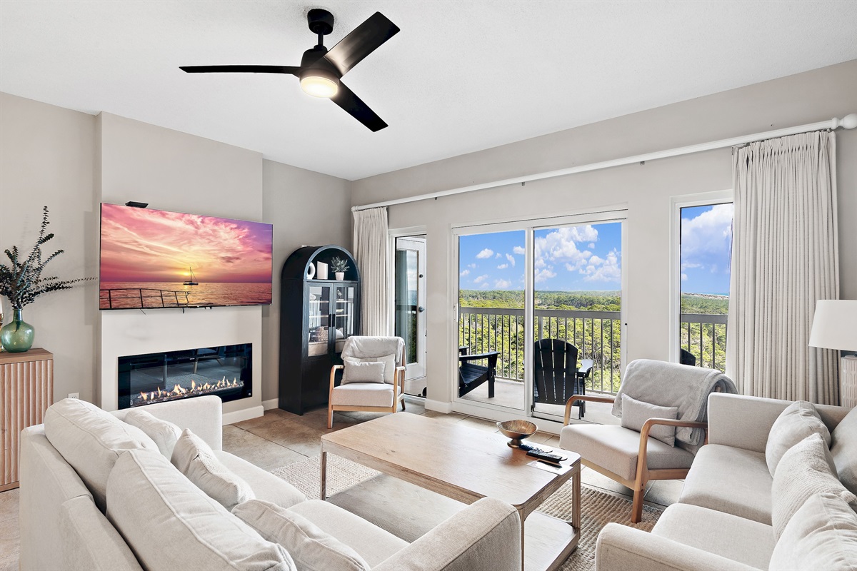 Cozy up next to the fireplace as you watch your favorite movie on cool evenings!